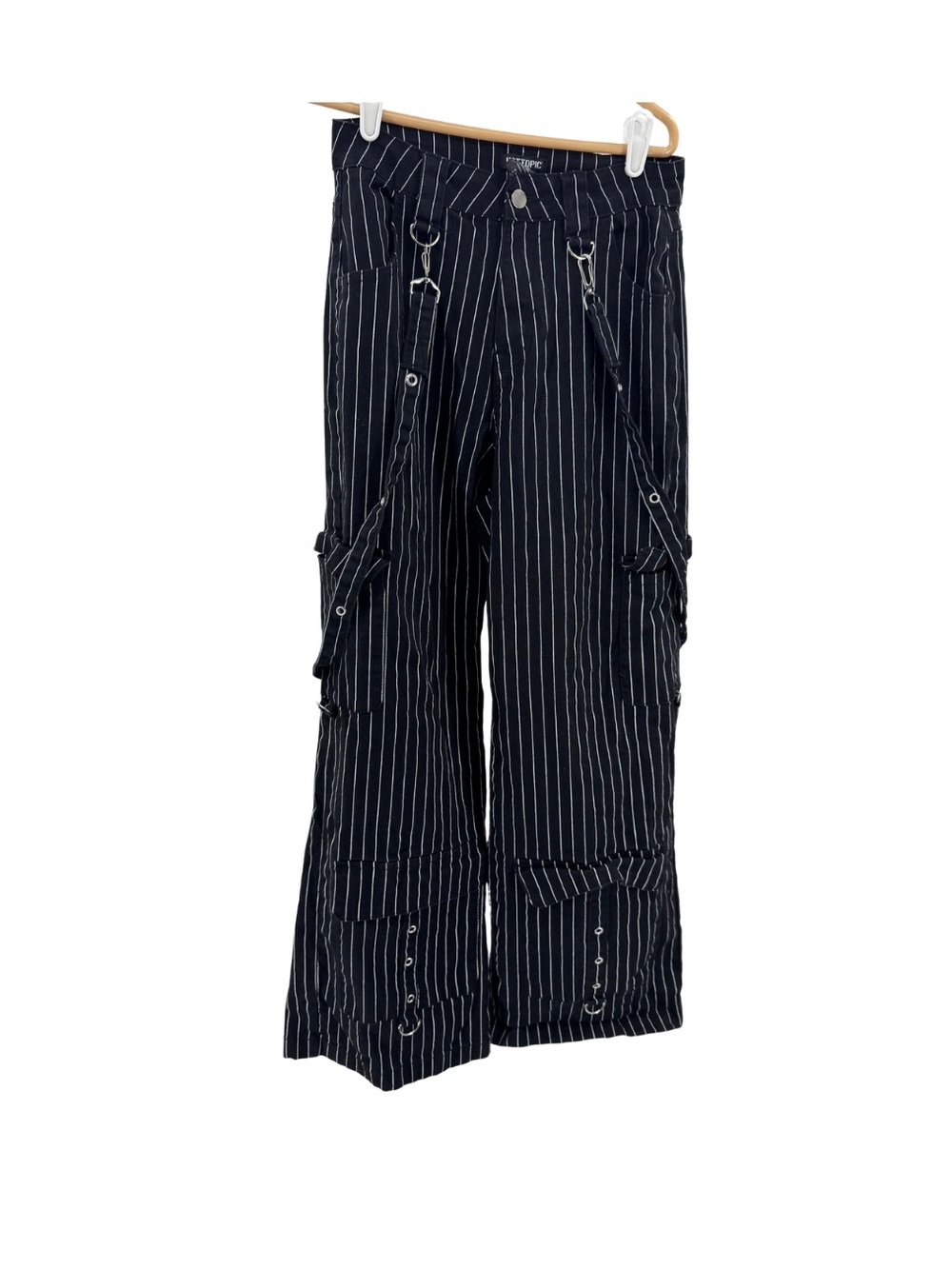 Hot Topic Black Pinstripe Cargo Pants with Removable Strap Details